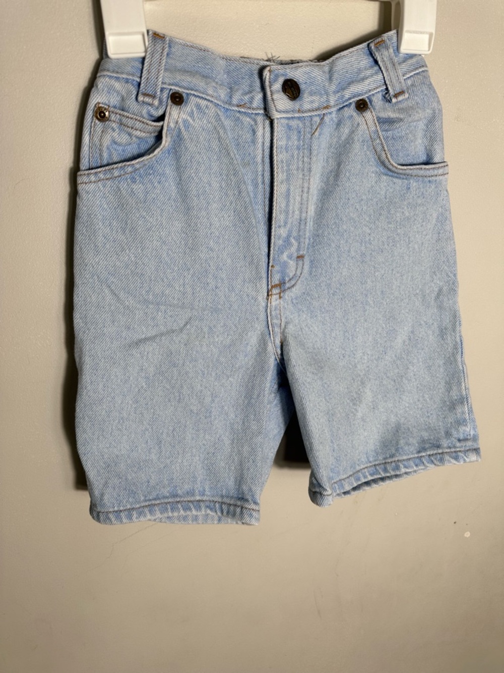 Vintage New Legends Kids Light Blue Denim Shorts with Yellow Stitching